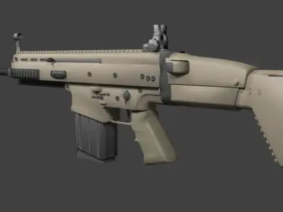 FN-Scar assault rifle Low-poly 3D model