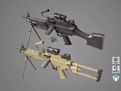 Machine Gun Black and Sandal Magazine All PBR Unity UE Low-poly 3D model