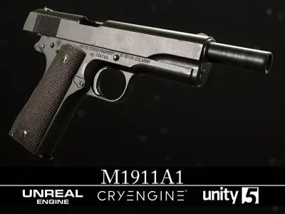 M1911A1 - Textured - Game Ready Low-poly 3D model