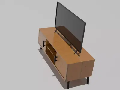 Modern Flat Screen TV on Minimalist Wooden Table or Stand Free 3D model