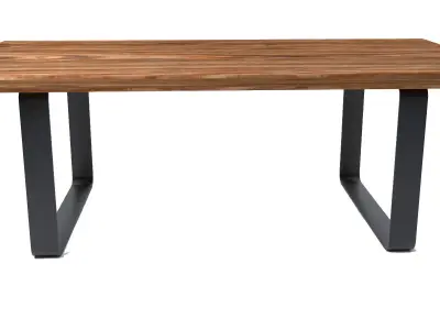 Wooden Dining Table with Matte Black Legs Free 3D model