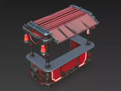 Red Cyberpunk Market Stall Low-poly 3D model