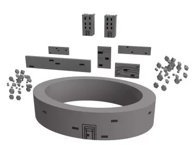 Medieval Set - 2 Towers - Different Walls - Ring Wall - Stones Low-poly 3D model