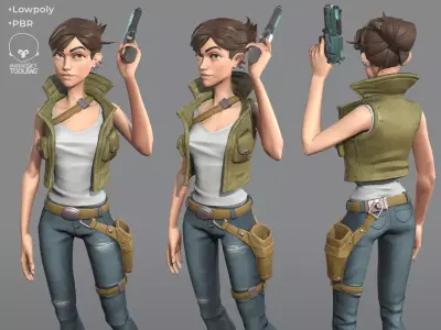 Woman soldier game ready character Low-poly 3D model