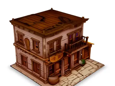 Stylized Wild West Saloon Building Low-poly 3D model