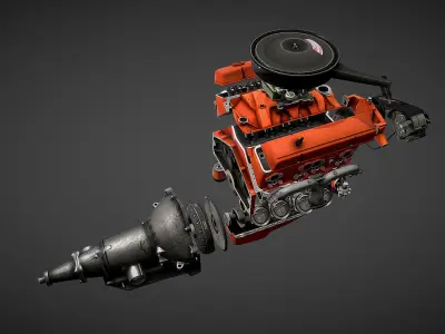 Disassembled V8 Small Block engine Low-poly 3D model