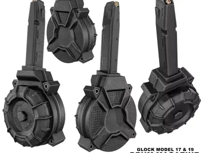 Glock 17 And 19 Drum Magazine Low-poly 3D model