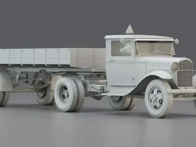 WWII German Military Semi Truck with Trailer 3D model