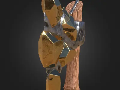 Stylized Melee Weapon Axe with Golden Crystals PBR game ready Low-poly 3D model