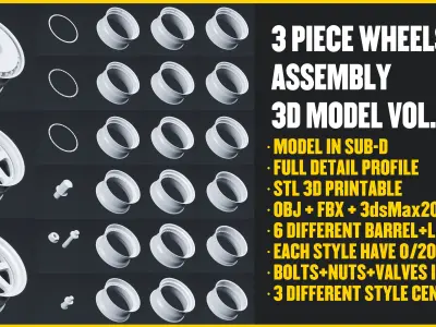 3 PIECE WHEELS ASSEMBLY PACKAGE VOL 1 Low-poly 3D model
