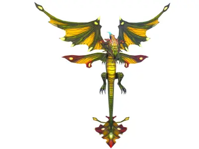 Low Poly Monster Green Young Winged Dragon 3D Model Low-poly 3D model