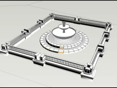 Fountain in middle of body of water 3D model