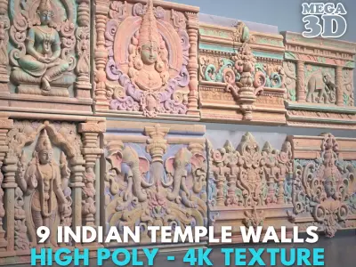 High poly Indian Temple Walls B - 240612 3D model