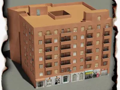 Building apartment with balconies Low-poly 3D model