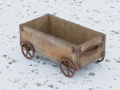 Rustic wooden cart Low-poly 3D model purchase