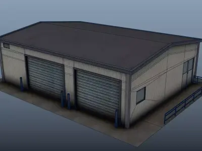 Warehouse low poly industrial building with garage Free low-poly 3D model