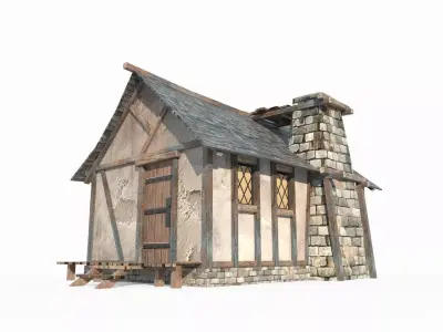 Hand drawn style medieval houses 3D model