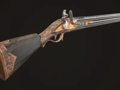 Double-barreled Flintlock Rifle Dark Low-poly 3D model