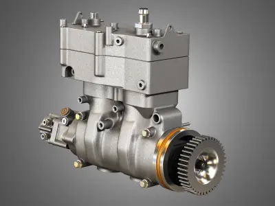 Air Brake Compressor - Two Piston - MX13 Diesel Engine 3D model