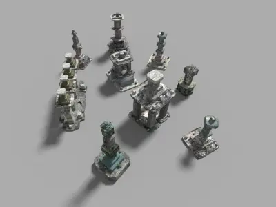 9 low poly temple pillars collection Low-poly 3D model