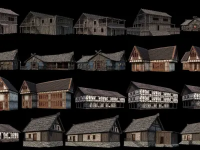 161-200 OLD MEDIEVAL BUILDINGS PACK 4K Textures GameReady 3D Model Collection
