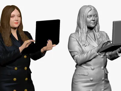 001502 girl in a suit with a laptop 3D model