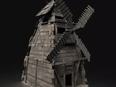 Next Gen AAA Viking Wooden Enterable Fantasy Windmill Free low-poly 3D model