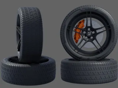 3d Wheel Model of Bridgestone Potenza RE980AS PLUS Low-poly 3D model