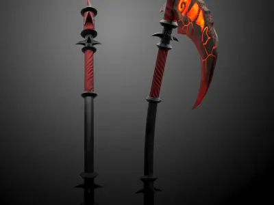 Fire scythe weapon Low-poly 3D model
