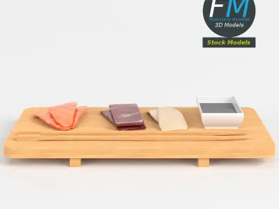 Sushi sashimi and soy sauce 3D model