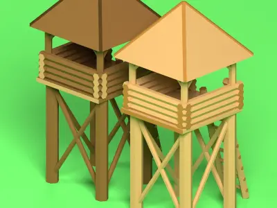 Low Poly Wood Tower 3 Low-poly 3D model