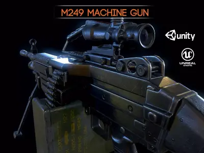 M249 and Acog Scope Light Machine Gun PBR Low-poly 3D model