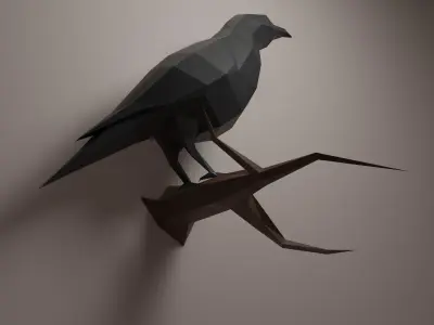 Crow low poly 3d model raven on branch 3D model