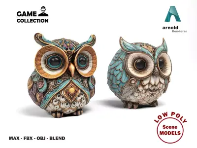 Owls figures Low-poly 3D model