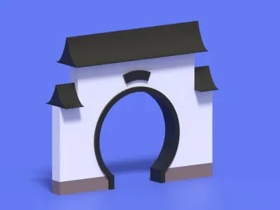 Cartoon Chinese Garden Gate Low-poly 3D model