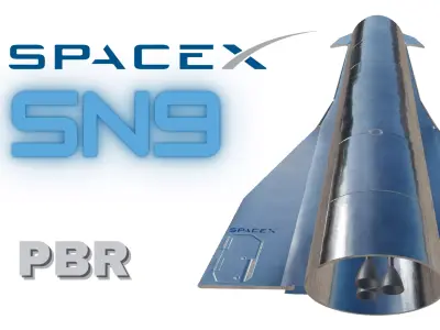 SpaceX SN9 - Starship prototype number 9 PBR Textures Low-poly 3D model