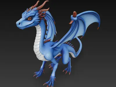 Dragon Blue Realistic 3D Model Basic - Low Poly Realistic Low-poly 3D model