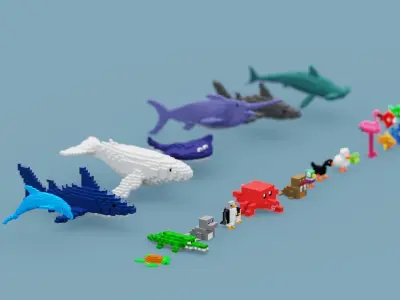 Voxel Sea Animals Low-poly 3D model