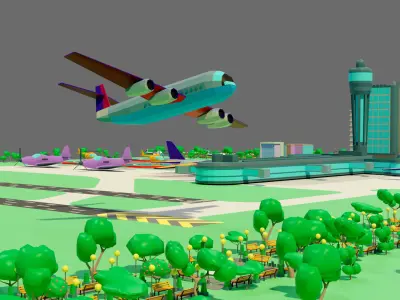 Cartoon airport Low-poly 3D model