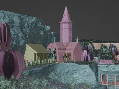 Church with cliffs 3D model