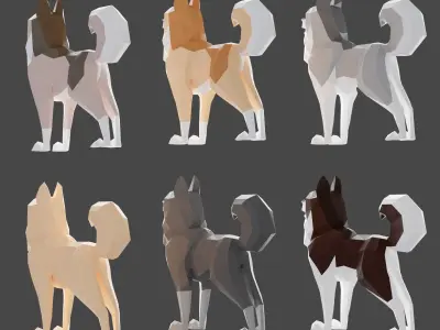 Pack of 12 low poly stylized husky dogs  Low-poly 3D model