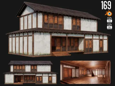 4 Old Japanese Building Packs 4K Textures GameReady 169 to 172 Low-poly 3D model