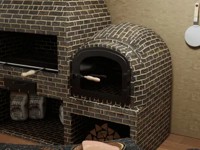 Rustic Outdoor Gourmet Kitchen and BBQ Set 3D model