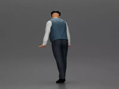 Man wearing flat cap blue vest tie standing with confidence 3D print model