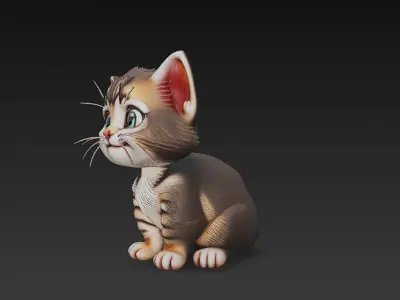 Cat Kitten Realistic 3D Model Basic - Low Poly Realistic Low-poly 3D model