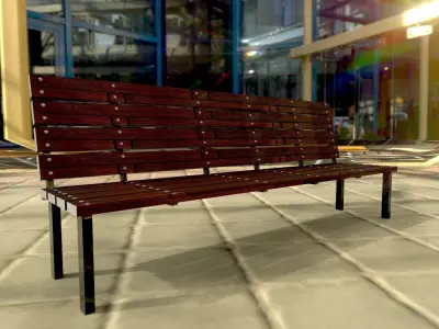 Wooden Bench Low-poly 3D model 9