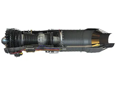 Complete and Sectioned Afterburning Turbofan Engine 3D model