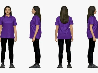 001298 woman  in purple polo and black legents 3D model