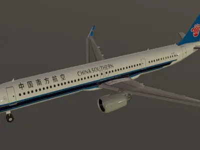 China southern airbus a321neo low poly model with cockpit Low-poly 3D model