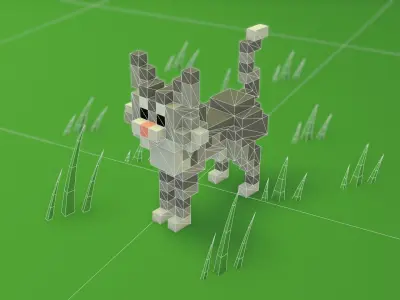 Voxel Cartoon Cat game ready Low-poly 3D model